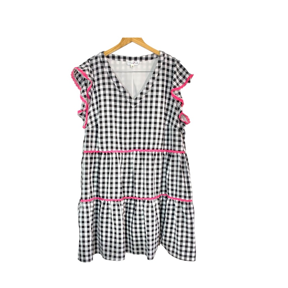 PERFECTLY PRISCILLA Lace Trimmed Ruffled Gingham Dress Sz 2X